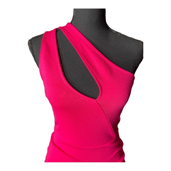 Lulu’s Down to Party Hot Pink One-Shoulder Cutout Bodycon Mini Dress XS - Picture 6 of 10